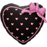 22" Pink Trim Black Floral Heart with Pink Bow Balloon